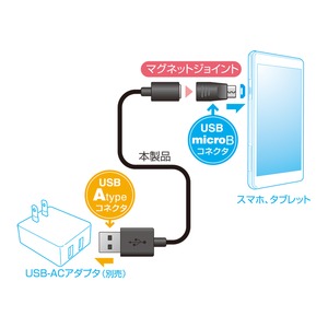 ミヨシ （MCO） マグネットジョイント式microUSBケーブル　USB-MG210/BK