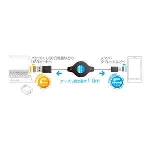 ミヨシ （MCO） リバーシブルコネクタ搭載巻取りmicroUSBケーブル SMC-RR10/BK