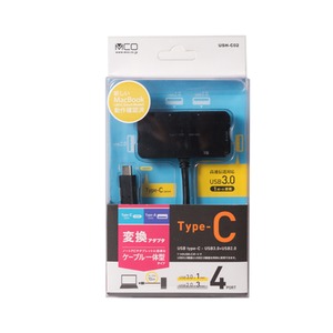 ミヨシ (MCO) USB-C対応 4ポートUSBハブ ケーブル一体型タイプ USH-C02/BK ブラック