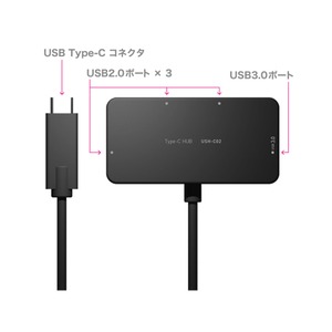 ミヨシ （MCO） USB-C対応 4ポートUSBハブ ケーブル一体型タイプ USH-C02/SL シルバー