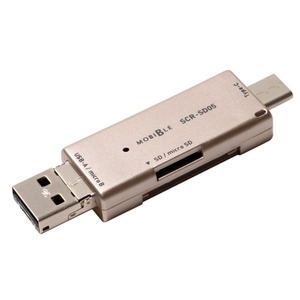ミヨシ 3タイプコネクタ搭載 SD/microSDカードリーダ SCR-SD05/GD ゴールド