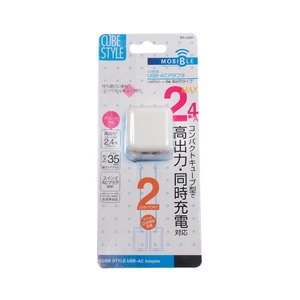 ミヨシ 最大2.4A 2ポート搭載 キューブ型USB-ACアダプタ IPA-US01/WH ホワイト