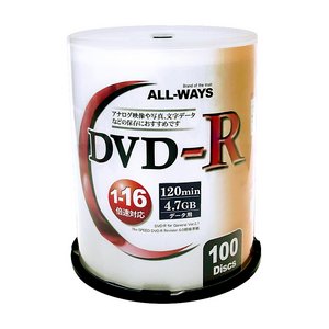 ALL-WAY　DVD-R16倍速100枚スピンドル ALDR47-16X100PWX10P 【10個セット】