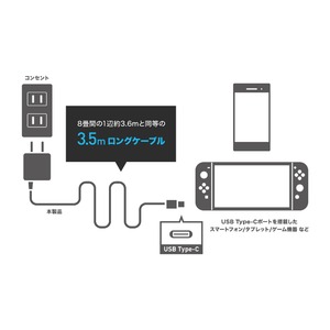 ミヨシ ロングケーブル一体型 USB Type-C対応 充電用ACアダプタ ブラック IPA-CC35/BK