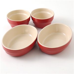 Le Creuset(ルクルーゼ) オーバルディシュ&ラムカン 各2計4点セット アップル