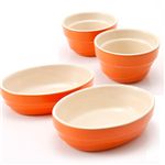 Le Creuset(ル・クルーゼ) ウェーブライン ストーンウェアセット (ラムカン2個&オーバルディッシュ2枚) オレンジ