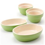 Le Creuset(ル・クルーゼ) ウェーブライン ストーンウェアセット (ラムカン2個&オーバルディッシュ2枚) キウイ