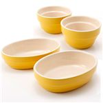 Le Creuset(ル・クルーゼ) ウェーブライン ストーンウェアセット (ラムカン2個&オーバルディッシュ2枚) イエロー