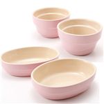 Le Creuset(ル・クルーゼ) ウェーブライン ストーンウェアセット (ラムカン2個&オーバルディッシュ2枚) ベイビーピンク
