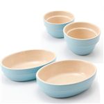 Le Creuset(ル・クルーゼ) ウェーブライン ストーンウェアセット (ラムカン2個&オーバルディッシュ2枚) サテンブルー