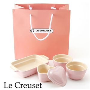 Le Creuset(ル･クルーゼ) ストーンウェア ギフトバッグ入り 4点セット ベイビーピンク