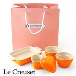 Le Creuset(ル･クルーゼ) ストーンウェア ギフトバッグ入り 4点セット タンジェリンオレンジ