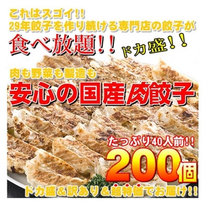【ワケあり】29年餃子を作り続ける専門店の安心の国産餃子200個!!40人前!!