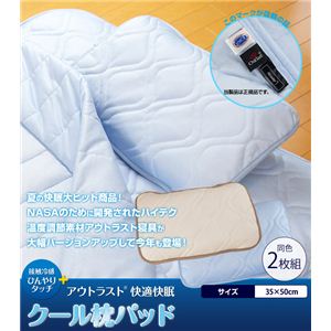 接触冷感ひんやりタッチ + アウトラスト(R)使用 快適快眠クール枕パッド ベージュ 【同色2枚組】