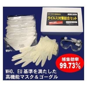 【送料無料】ウイルス対策総合セット（N99マスク×10枚 ゴーグル×1個 天然ゴム手袋×10枚）