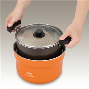 真空保温調理器/両手調理鍋 【3〜5人用 オレンジ】 2.8L 200V電磁調理器対応 ふっ素コーティング加工 『THERMOS サーモス』