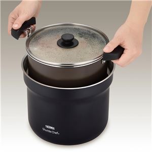 真空保温調理器/両手調理鍋 【4〜6人用 ブラック】 4.3L 200V電磁調理器対応 ふっ素コーティング加工 『THERMOS サーモス』