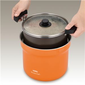 真空保温調理器/両手調理鍋 【4〜6人用 オレンジ】 4.3L 200V電磁調理器対応 ふっ素コーティング加工 『THERMOS サーモス』