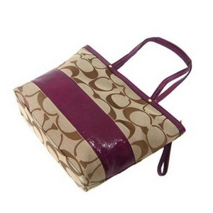 超希少カラー!Coach(コーチ) トート・ショルダーバッグ シグネチャー ストライプ パテント #12429 プラム