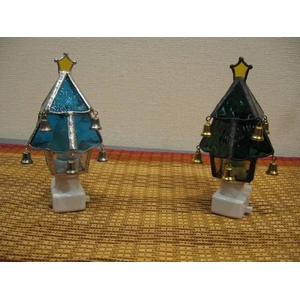 ステンドガラス製　クリスマスツリーフットランプ（ブルー）