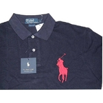 POLO Ralph Lauren(ポロ ラルフローレン) ビッグポニーポロシャツ(長袖) カスタムフィット ネイビー×レッド Mサイズ