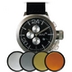 MAX XL WATCHES（マックスエックスエルウォッチ） レザーベルト腕時計 47ミリ 5-MAX522 ブラックシルバーフェイス 4枚交換レンズ付