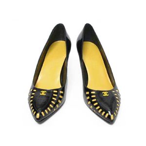【現品限り】CHANEL(シャネル) パンプス エナメル #36C セール品 ブラック/イエロー 【未使用】