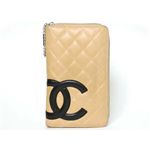 【現品限り】CHANEL（シャネル） カンボンライン ラウンドファスナー長財布 ベージュ/黒 A26710 【中古BC】