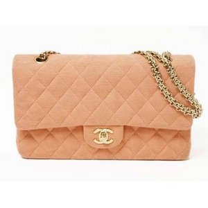 【中古A】シャネル ダブルチェーン定番ショルダー ジャージ ピンク