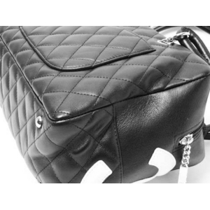 【中古SA】シャネル カンボンライン ボーリングバッグ 黒/白 A2517