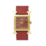 【現品限り】HERMES（エルメス） Hウォッチ ゴールド 革ベルト HH1.201 時計 GP 文字盤:赤 HH1.201 刻印:Z(○) 【中古A】