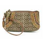 【現品限り】COACH（コーチ） ミニシグネチャー アクセサリーポーチ キャンバス カーフ ベージュ 【中古A】
