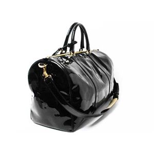 【現品限り】CHANEL(シャネル) ボストン スト付き エナメル ブラック 【中古B】