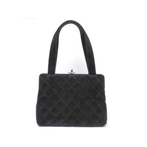 【現品限り】CHANEL(シャネル) がま口ハンドバッグ スエード ブラック 【中古B】