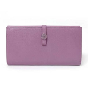 【現品限り】CHANEL(シャネル) Wホック長財布 ココボタン ラベンダー 【中古A】