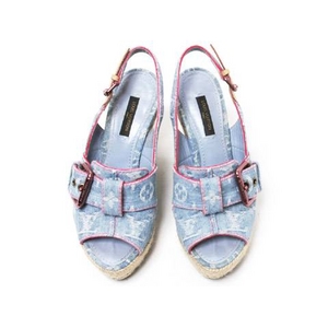 【現品限り】LOUIS VUITTON(ルイ ヴィトン) モノグラムデニム ウェッジソール サンダル ブルー/ピンク #35 【中古A】