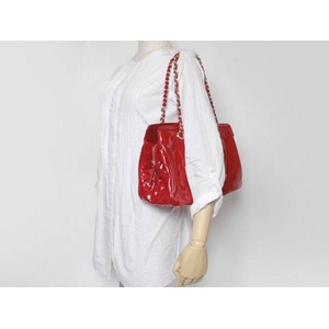 【現品限り】CHANEL(シャネル) リップスティックライン エナメル パテント チェーンショルダーバッグ 赤 A47926 【中古SA】