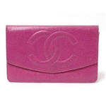 【現品限り】CHANEL(シャネル) 2つ折長サイフ キャビア ピンク 【中古B】