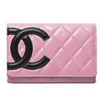 【現品限り】CHANEL(シャネル) カンボンライン 2つ折財布 ピンク/ブラック A26722 【中古B】