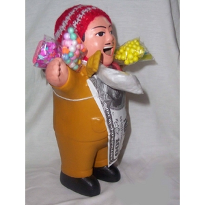 【ペルー産】伝説のエケコ人形19cm オレンジ(ミドルサイズ)