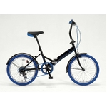 20インチ折畳自転車カラータイヤモデル 外装6段変速付 ブラック×ブルー GFD-206TBL 