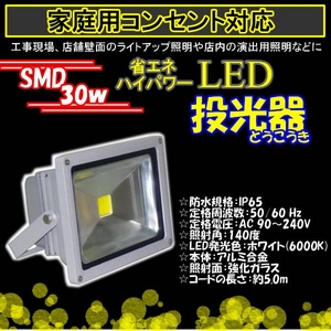 LED投光器 30W／300W相当／防水／広角150° AC100V／5Mコード