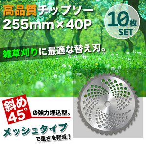 チップソー/雑草刈り替え刃 【10枚セット】 外径255mm&times;刃数40P メッシュタイプ 〔草刈り/農業/園芸〕