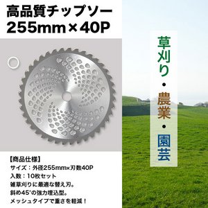 チップソー/雑草刈り替え刃 【10枚セット】 外径255mm&times;刃数40P メッシュタイプ 〔草刈り/農業/園芸〕