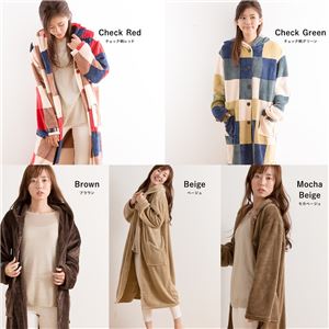 mofua プレミアムマイクロファイバー着る毛布 フード付 （ルームウェア） チェック柄 着丈110cm レッド