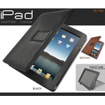 iPad ケース　高級感あふれる♪スタンド付きレザーケース(ブラック)