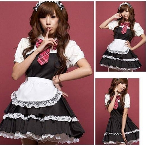 コスプレ 2011新作 チェックネクタイの可愛いメイドさん 4点セット