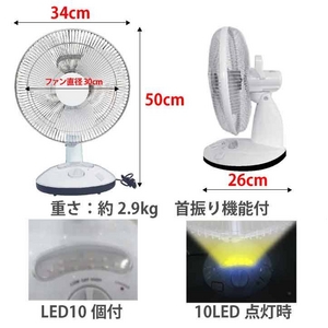 高輝度LED10灯! 充電式 LEDパワーファン【停電でも安心】