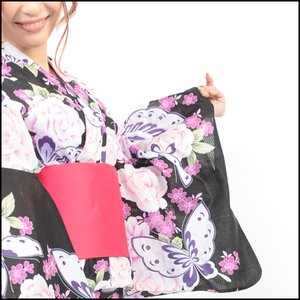 ★オシャレ感up★ゴージャスフラワー&バタフライ浴衣★3点セット★