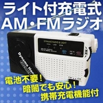 【防災・停電・アウトドアに最適】電池不要！ライト付充電式AM・FMラジオ　携帯充電機能付